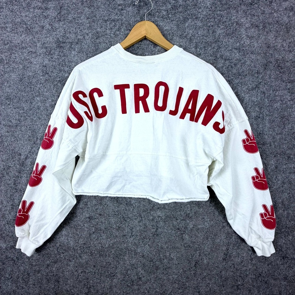 USC Trojans Cropped Sweatshirt Womens XS White Spirit Jersey Football Crewneck
